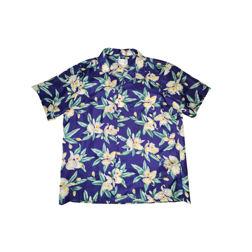RJC Ltd Hawaiian Shirt Mens Large Purple Floral Orchid Aloha Button Down USA - Picture 1 of 5
